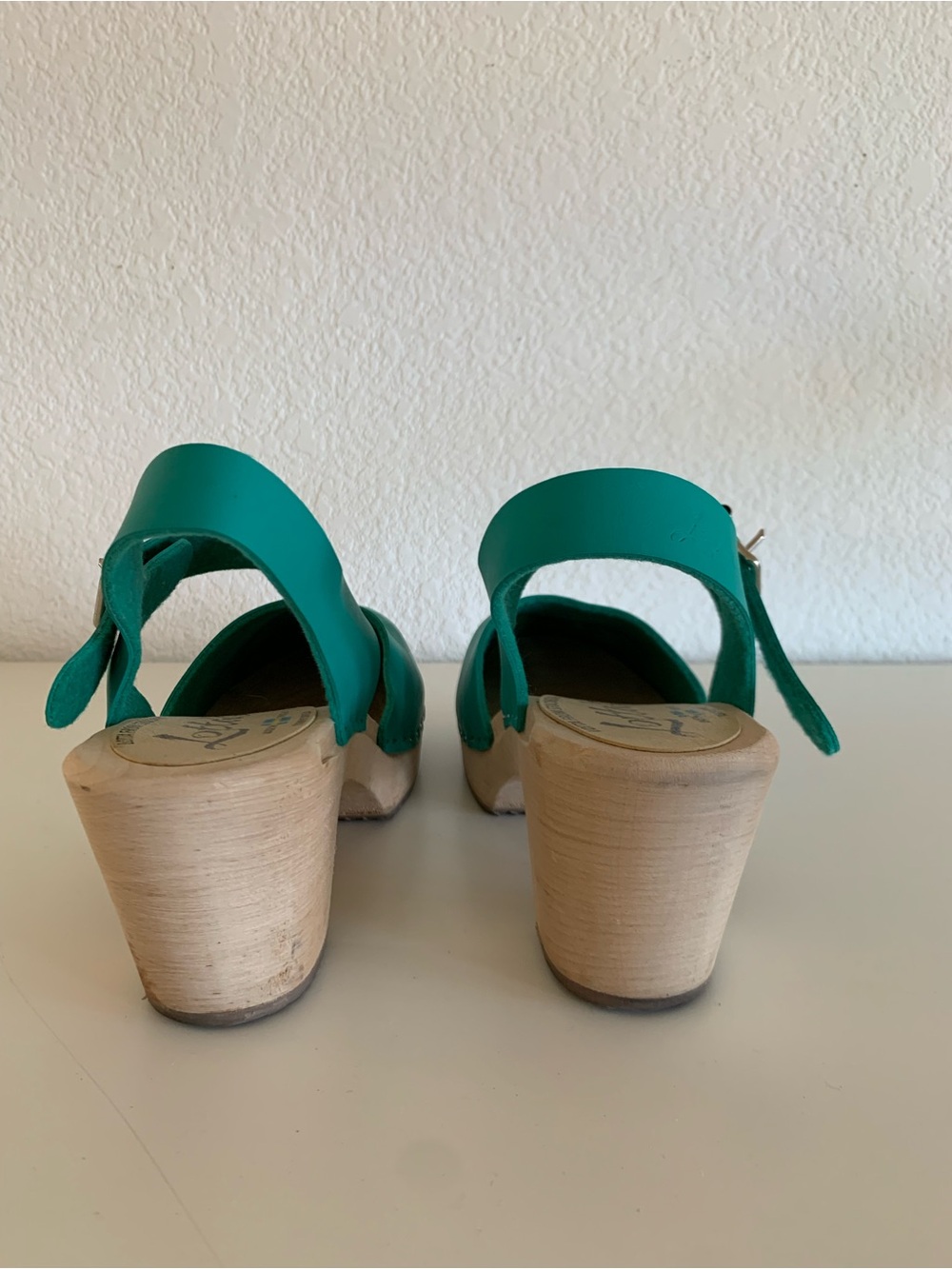 Lotta From Stockholm Teal Leather Clogs with Buckle Strap - Picture 4 of 5